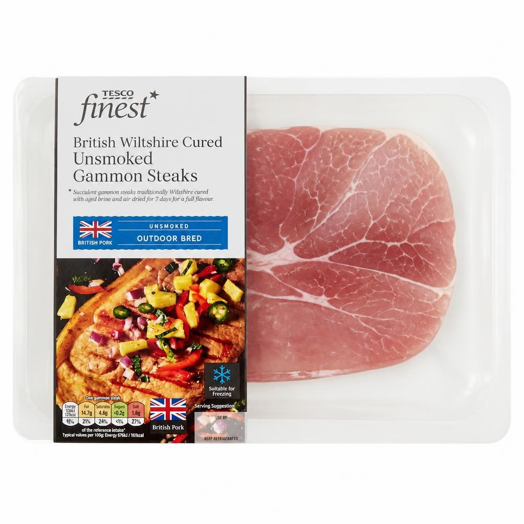 Tesco Finest British Wiltshire Cured Unsmoked Gammon Steaks 2 Pack 460g