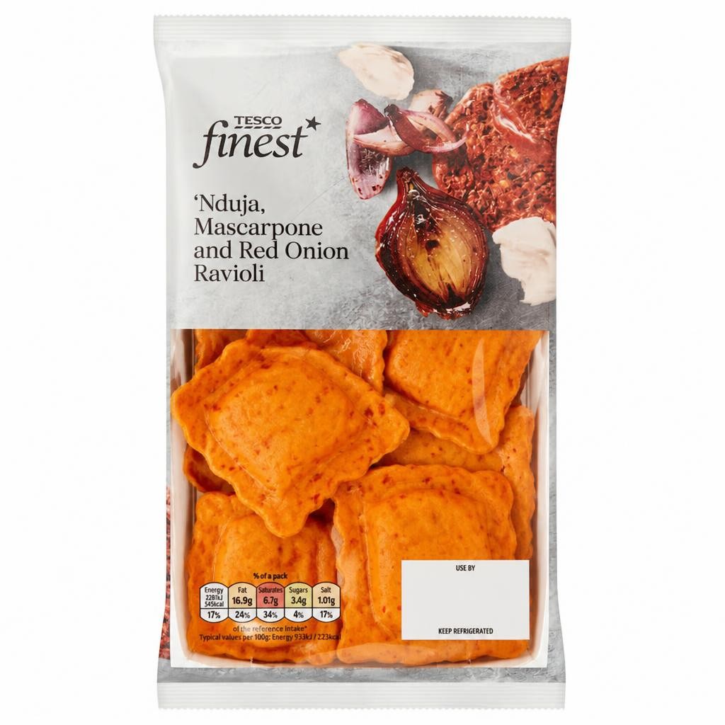 Tesco Finest Nduja, Mascarpone, Red Onion Ravioli 250G