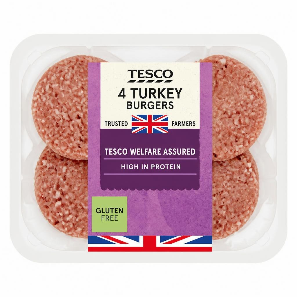 Tesco British Turkey Burgers 4 Pack 454g
