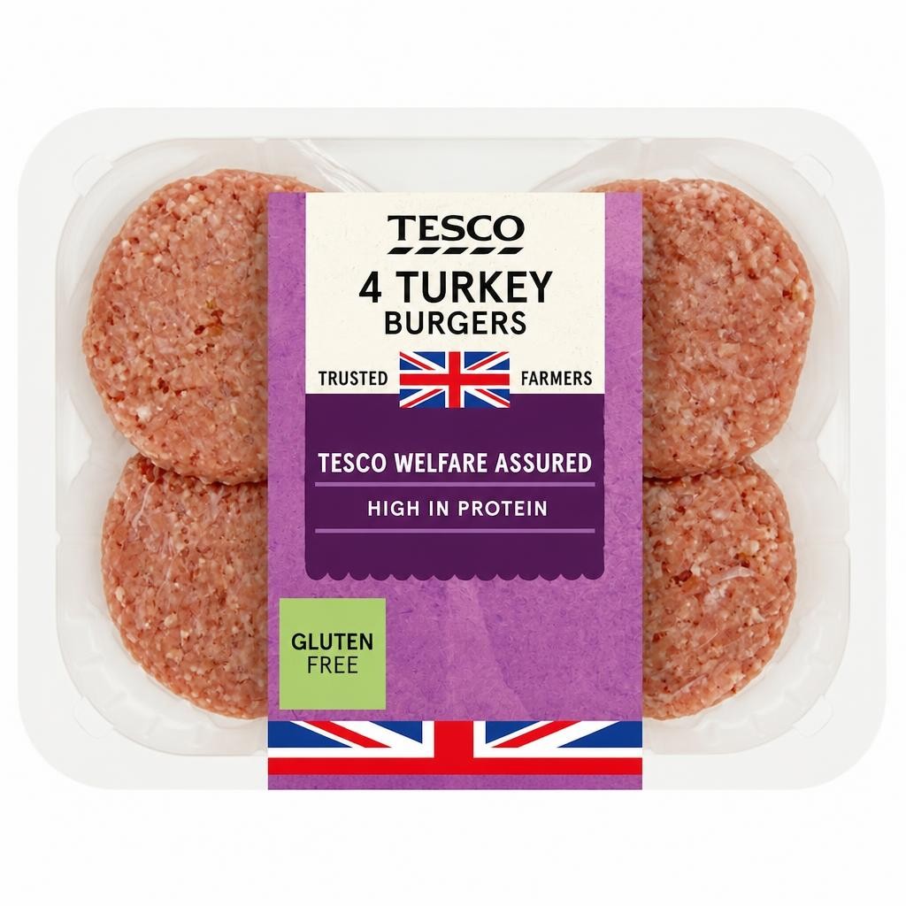 Tesco British Turkey Burgers 4 Pack 454g