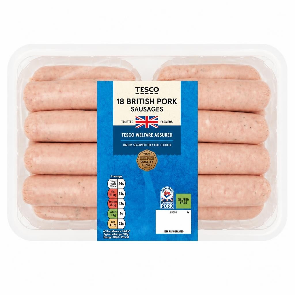 Tesco 18 Pork Sausages 1.022Kg