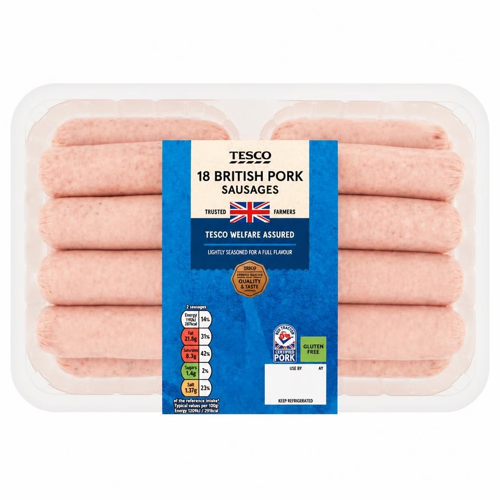 Tesco 18 Pork Sausages 1.022Kg
