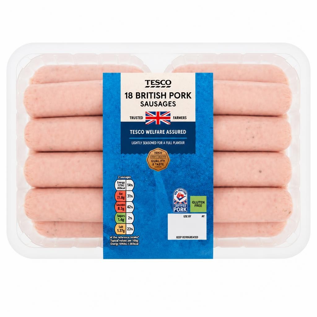 Tesco 18 Pork Sausages 1.022Kg