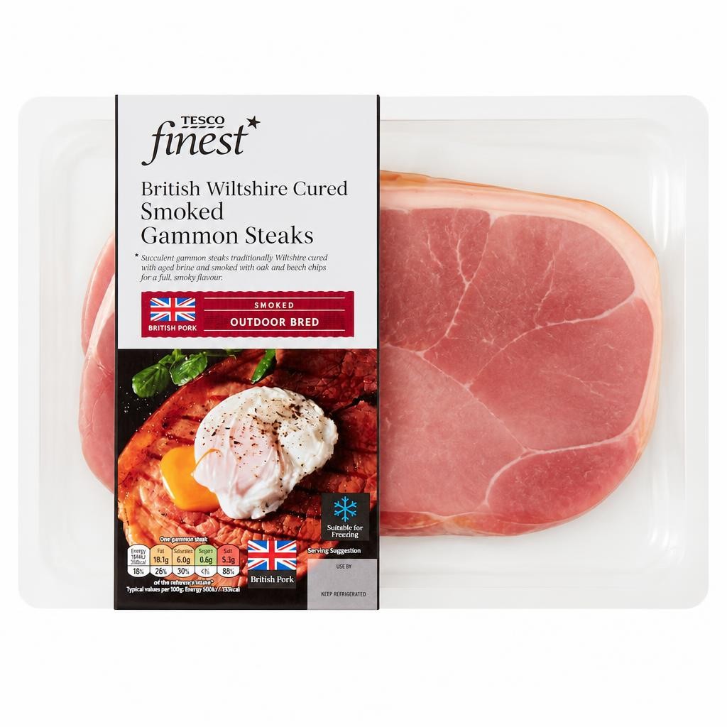 Tesco Finest British Wiltshire Cured Smoked Gammon Steaks 460g