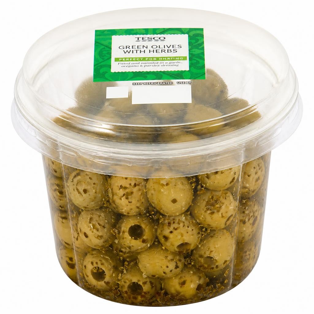 Tesco Green Olives With Garlic & Herbs 300G
