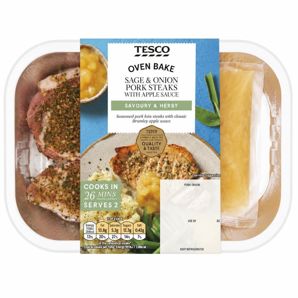 Tesco Sage & Onion Pork Steaks With Apple Sauce 360G