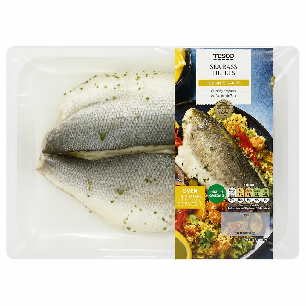 Tesco 2 Lemon Parsley Butterflied Sea Bass Fillets 255G