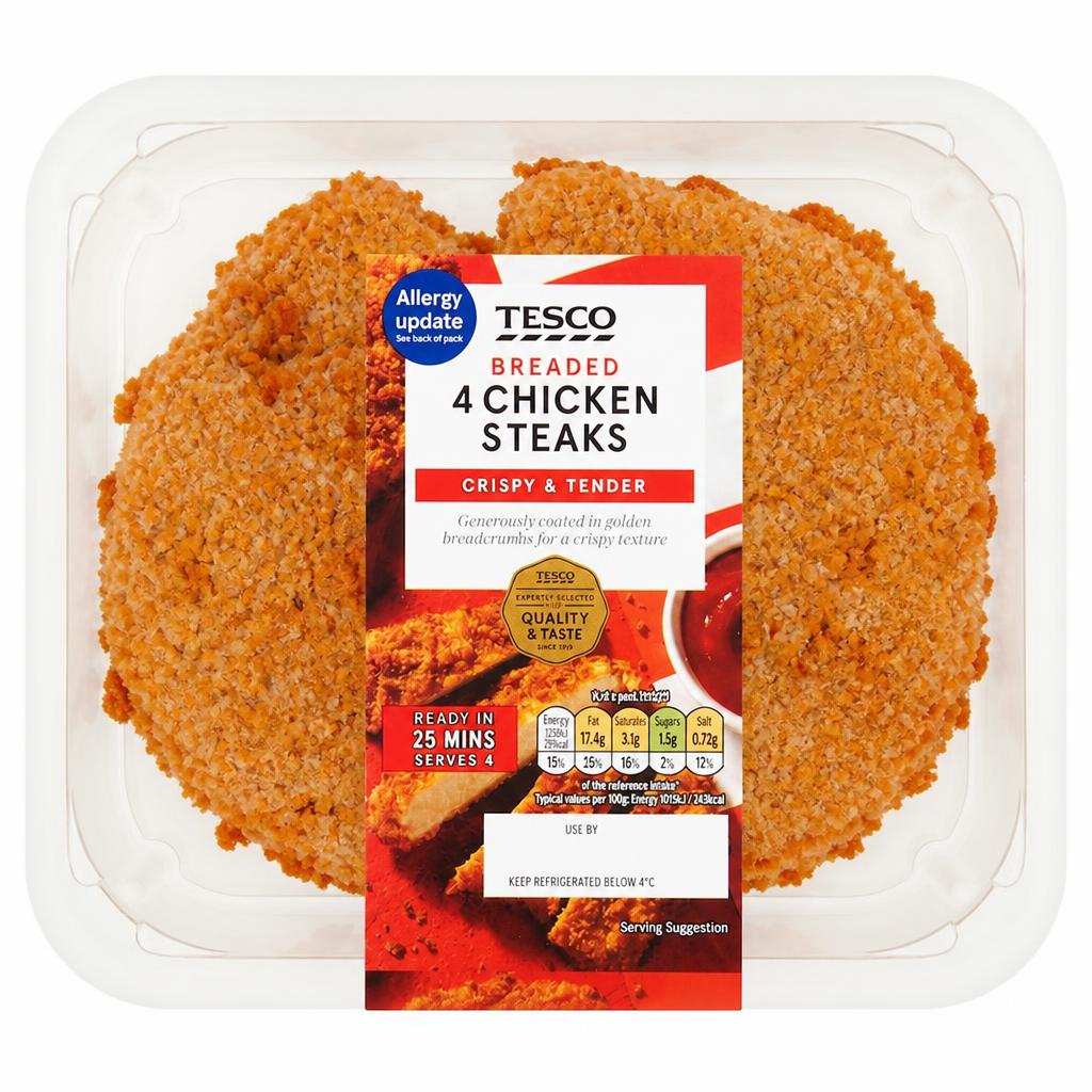 Tesco Breaded Chicken Steaks 4 Pack 505g