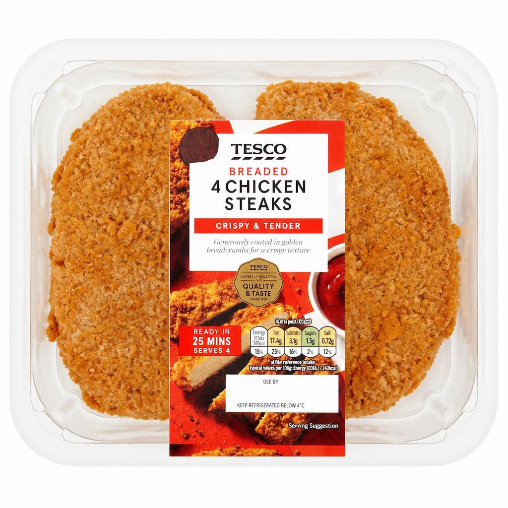 Tesco Breaded Chicken Steaks 4 Pack 505g
