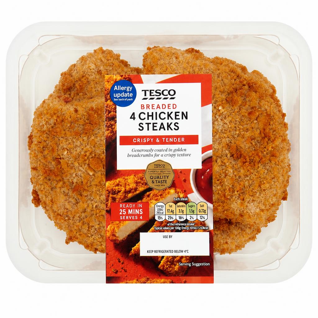 Tesco Breaded Chicken Steaks 4 Pack 505g