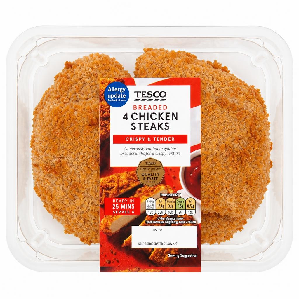 Tesco Breaded Chicken Steaks 4 Pack 505g