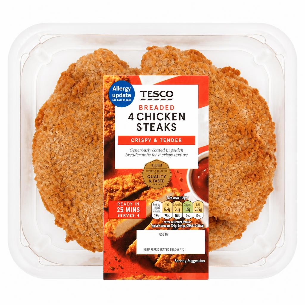 Tesco Breaded Chicken Steaks 4 Pack 505g