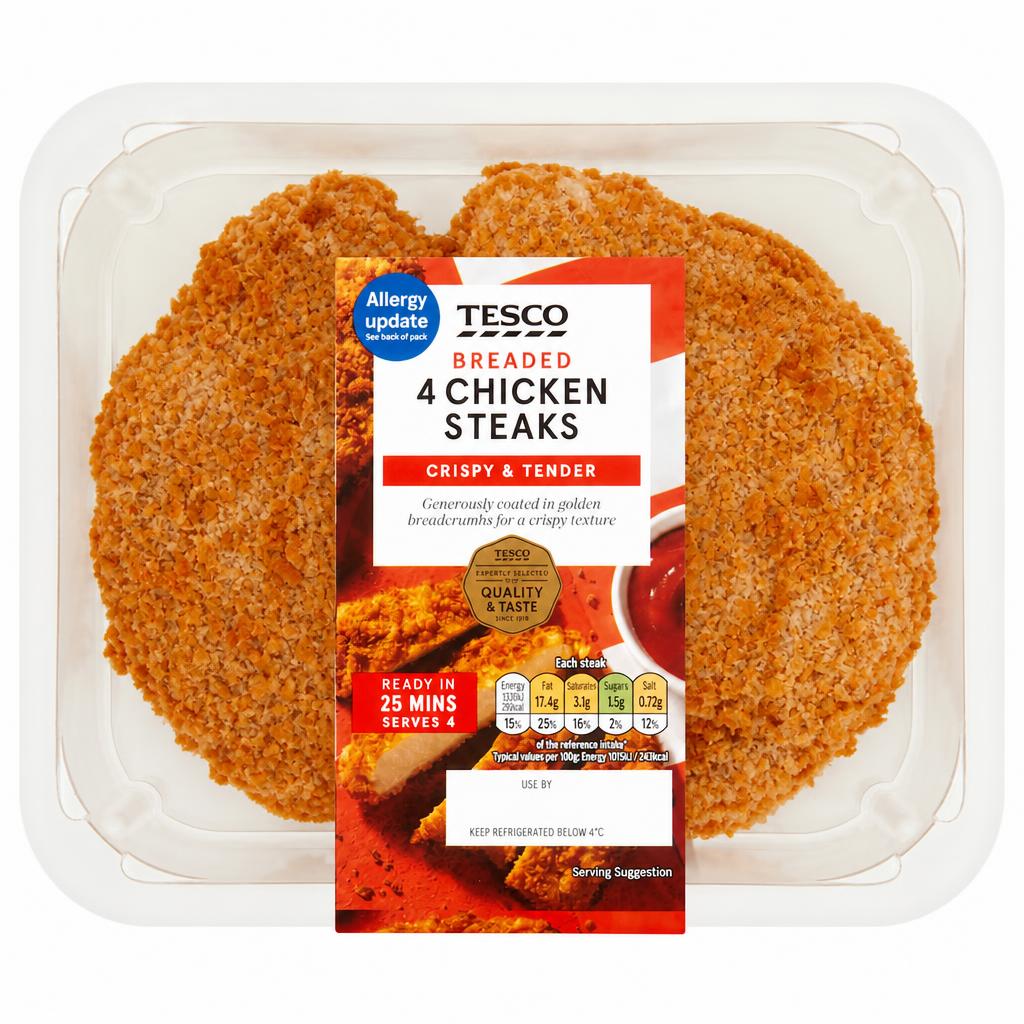 Tesco Breaded Chicken Steaks 4 Pack 505g