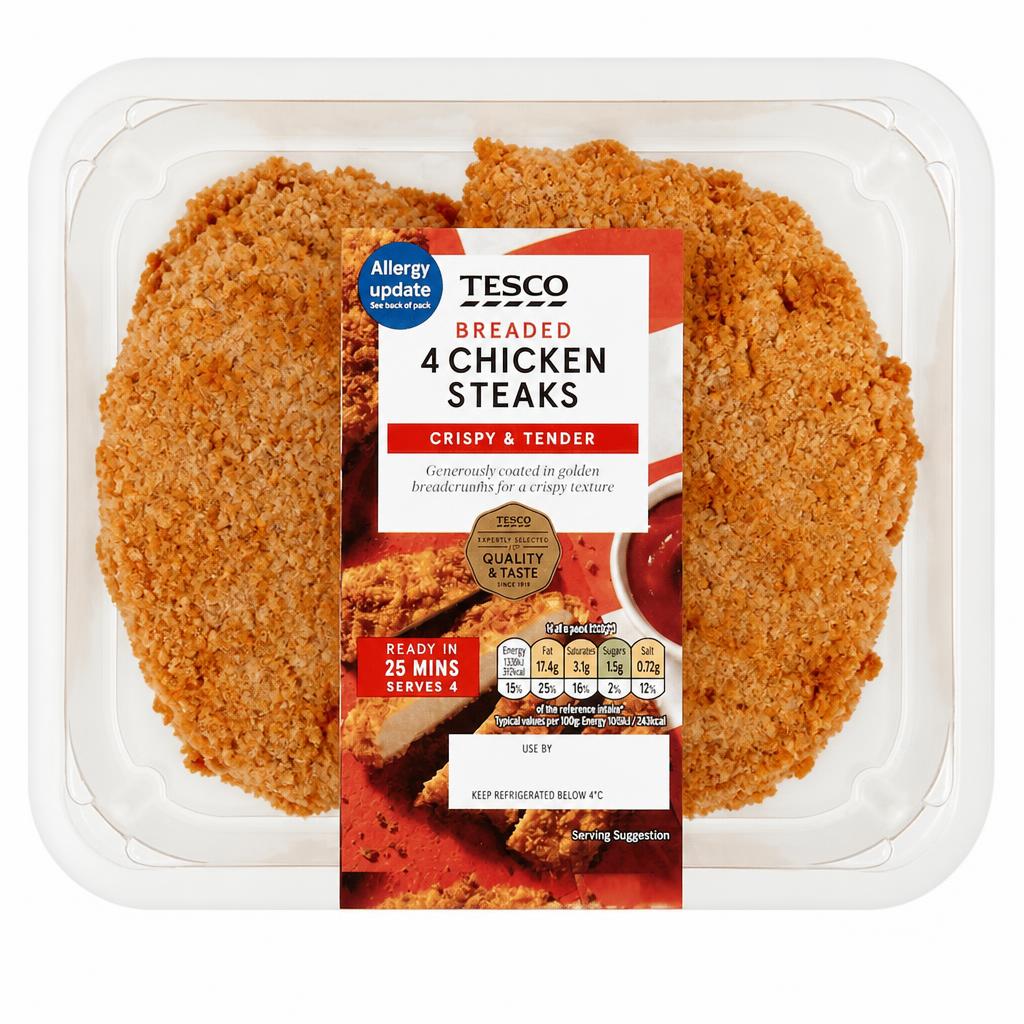 Tesco Breaded Chicken Steaks 4 Pack 505g