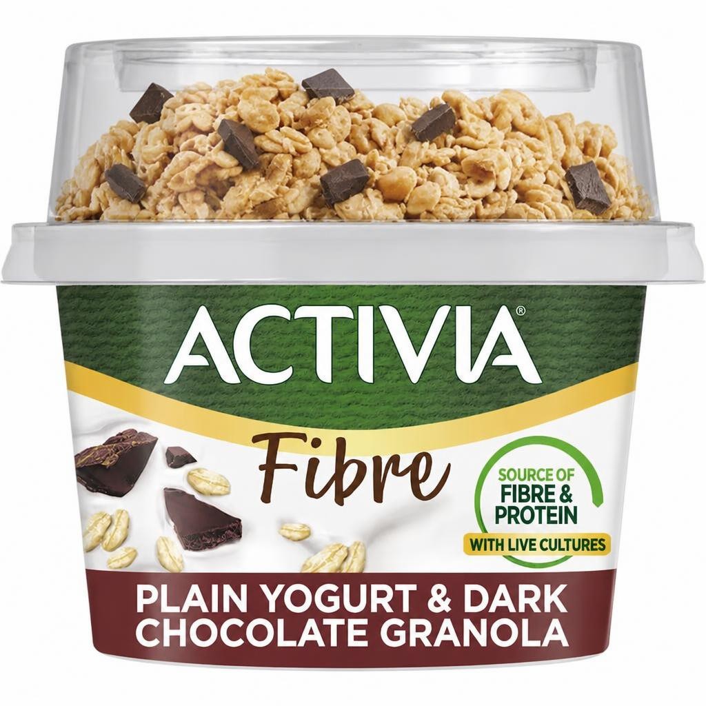 Activia Fibre Natural Yoghurt & Dark Chocolate Granola Breakfast Pot with Spoon 165g