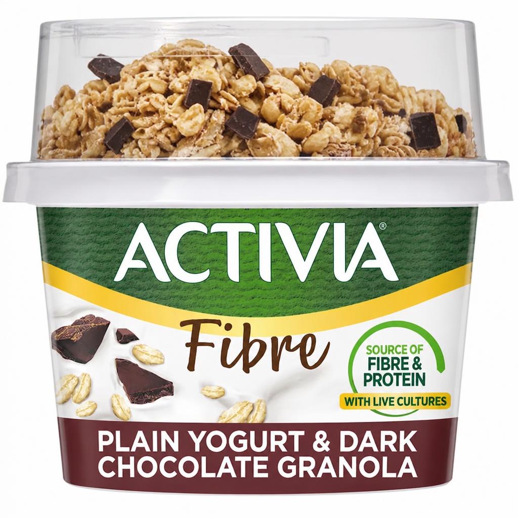 Activia Fibre Natural Yoghurt & Dark Chocolate Granola Breakfast Pot with Spoon 165g