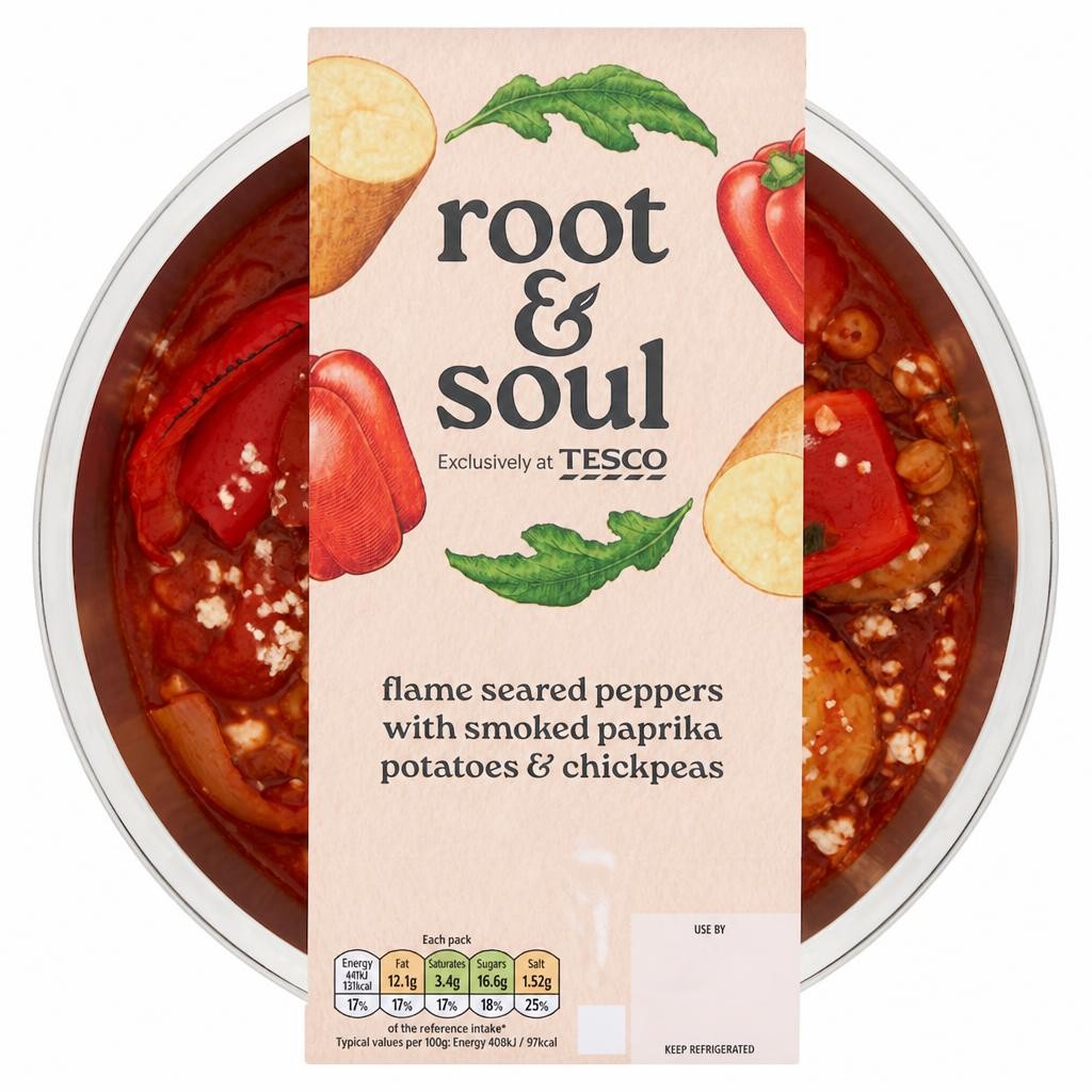 Root & Soul Flame seared peppers with smoked paprika potatoes & chickpeas 380g