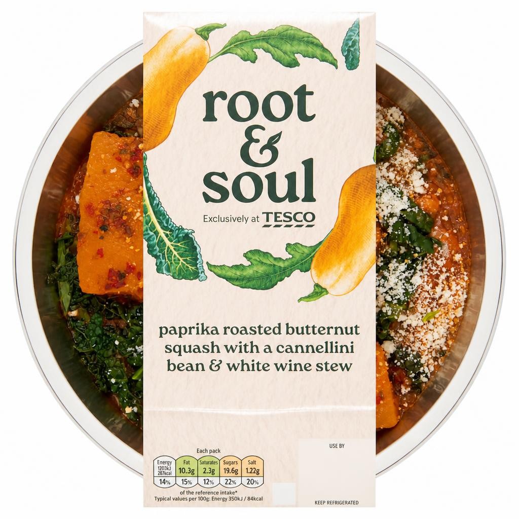 Root & Soul Paprika roasted butternut squash with a cannellini bean & white wine stew 380g