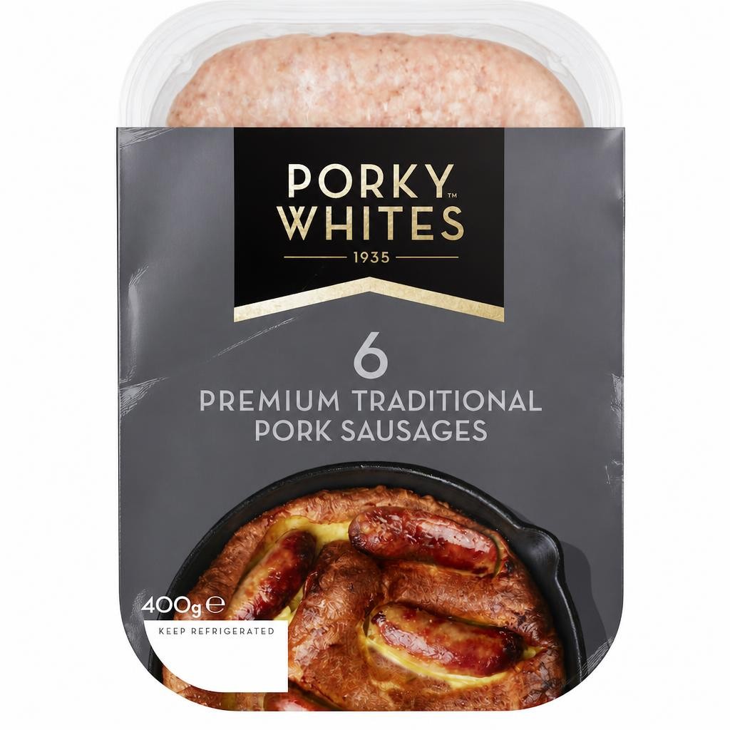 Porky Whites 6 Traditional Pork Sausages 400G