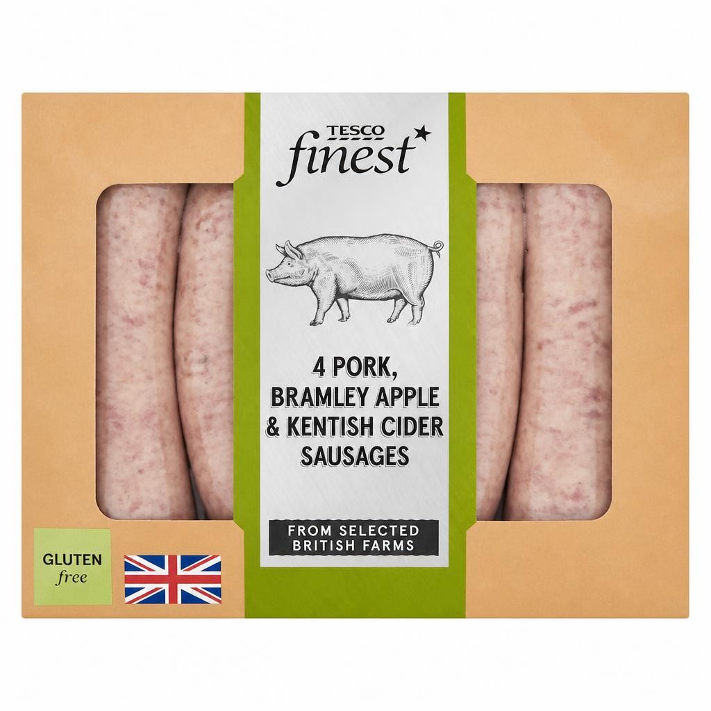 Tesco Finest 4 Pork, Bramley Apple & Kentish Cider Sausages 440g