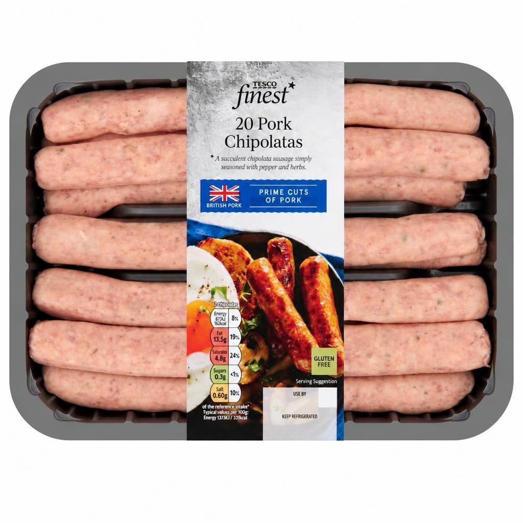 Tesco Finest 20 British Pork Chipolatas 625G