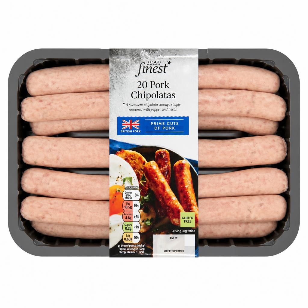 Tesco Finest 20 British Pork Chipolatas 625G