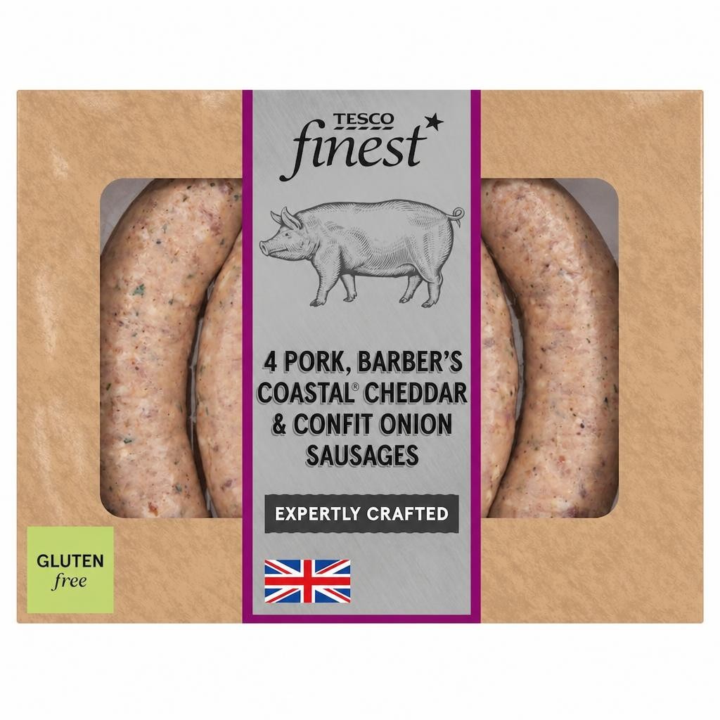 Tesco Finest 4 Pork, Coastal Cheddar & Confit Onion Sausages 440g