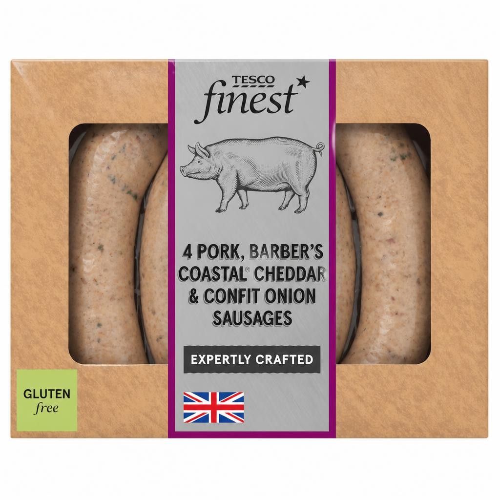 Tesco Finest 4 Pork, Coastal Cheddar & Confit Onion Sausages 440g