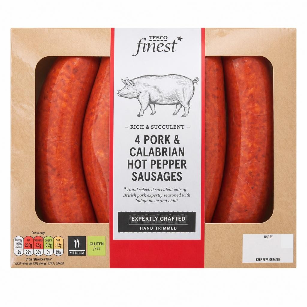 Tesco Finest 4 Pork & Calabrian Hot Pepper Sausages 440g