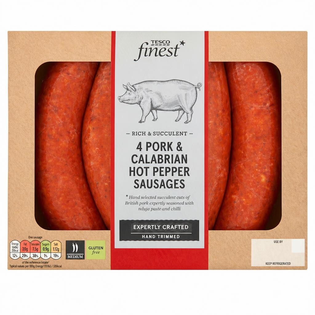 Tesco Finest 4 Pork & Calabrian Hot Pepper Sausages 440g