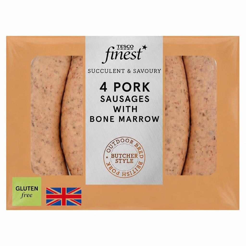 Tesco Finest 4 Pork Sausages with Bone Marrow 440g