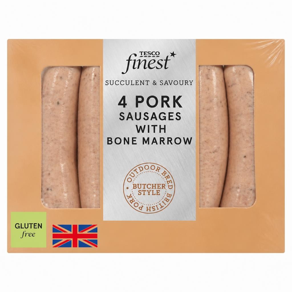 Tesco Finest 4 Pork Sausages with Bone Marrow 440g