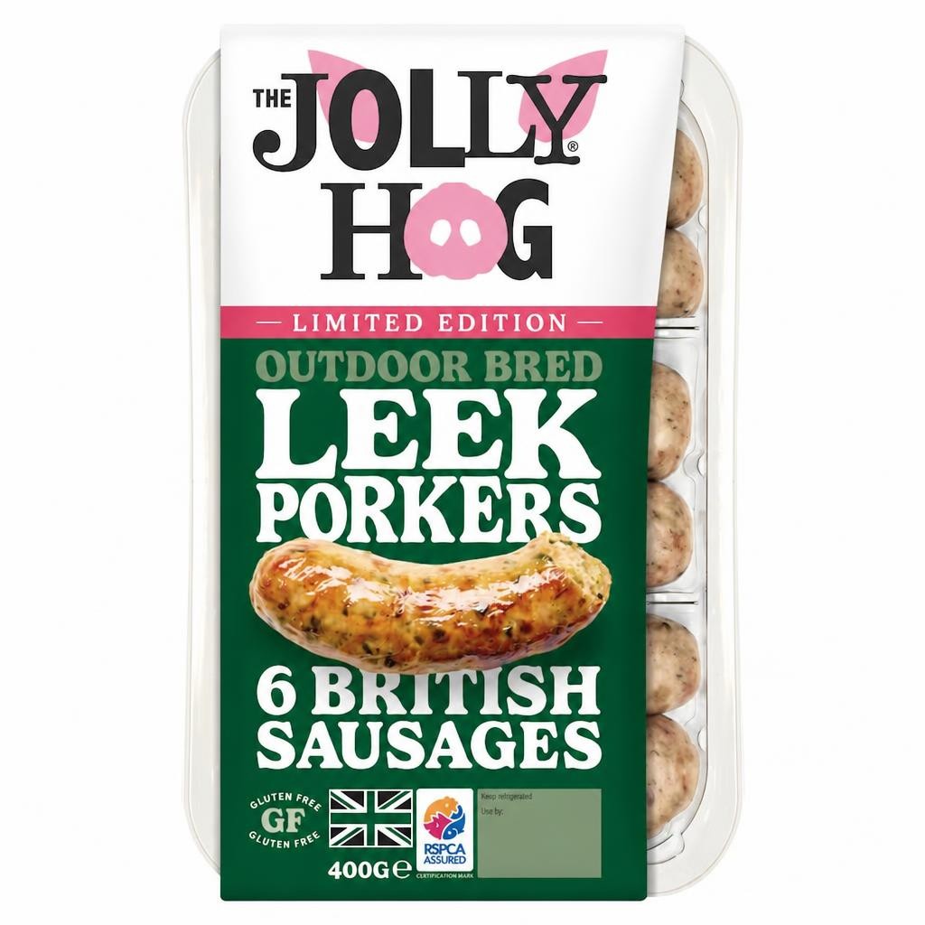 The Jolly Hog Outdoor Bred Leek Porkers 6 British Sausages 400G