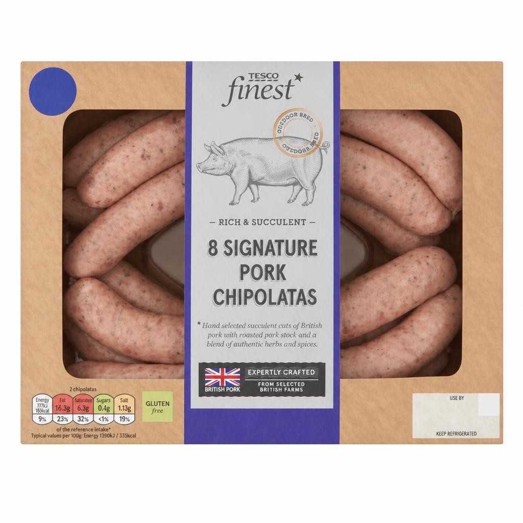 Tesco Finest Signature 8 Pork Chipolatas 440g