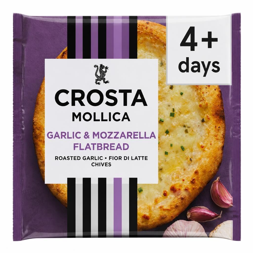 Crosta & Mollica Stonebaked Flatbread - Roast Garlic & Mozzarella 229g