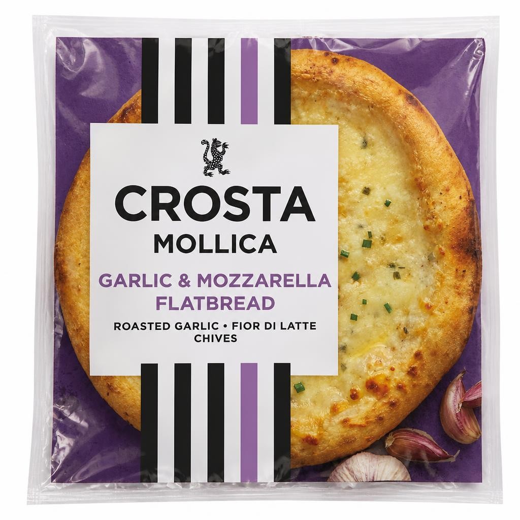 Crosta & Mollica Stonebaked Flatbread - Roast Garlic & Mozzarella 229g