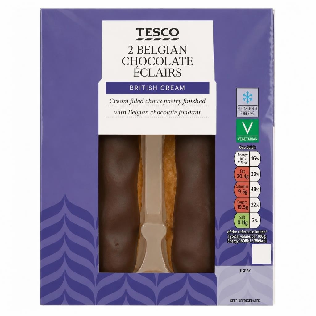 Tesco Belgian Chocolate Eclairs 2 Pack