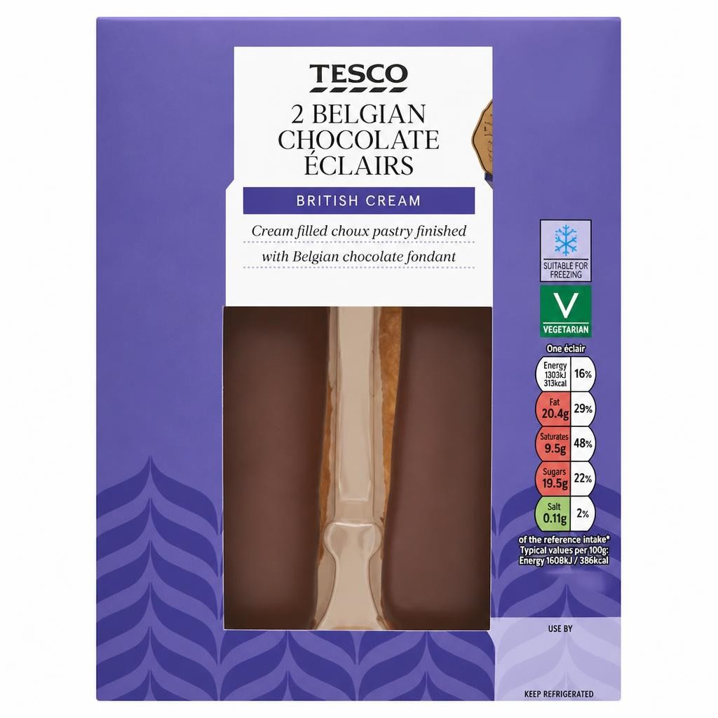 Tesco Belgian Chocolate Eclairs 2 Pack