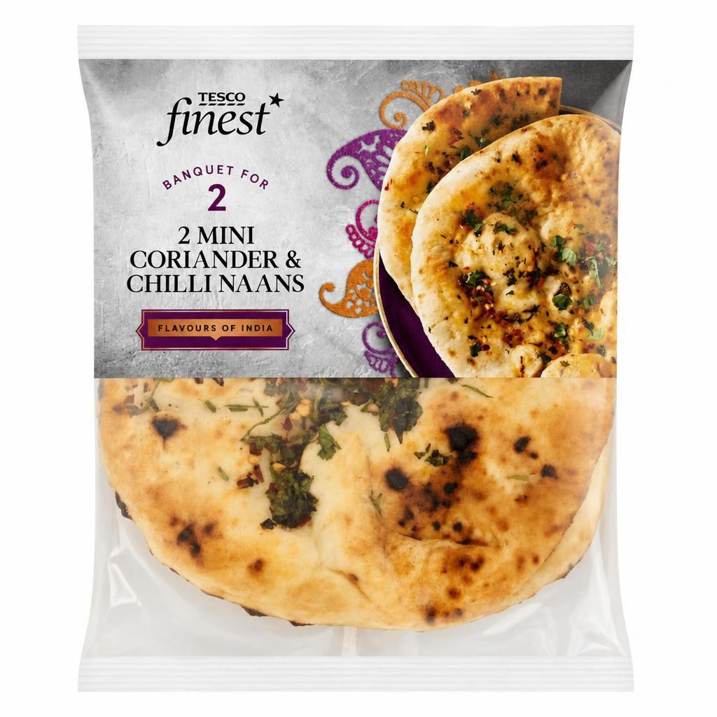 Tesco Finest 2 mini Chilli and Coriander Naans