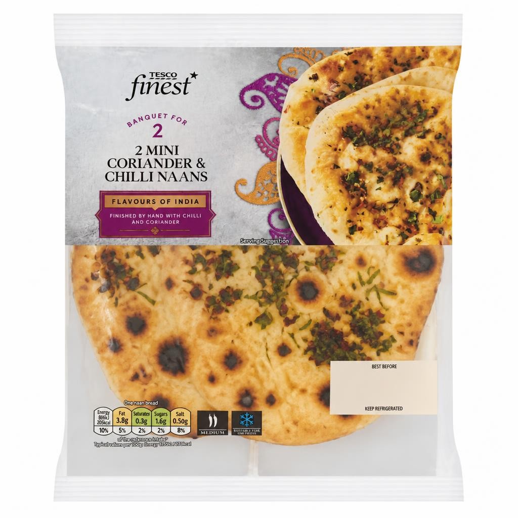 Tesco Finest 2 mini Chilli and Coriander Naans