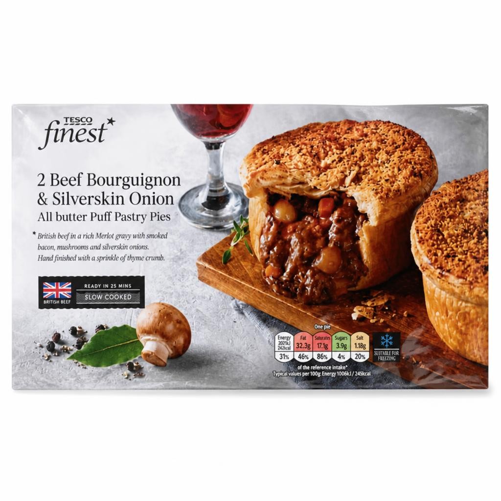 Tesco Finest 2 Beef Bourguignon & Silverskin Onion Pies 500g