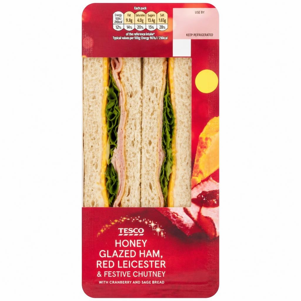Tesco Honey Glazed Ham, Red Leicester & Festive Chutney Sandwich