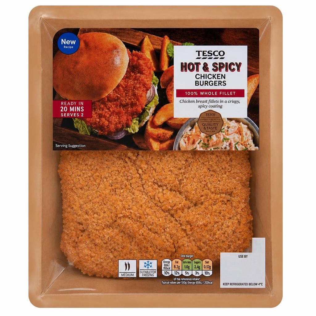 Tesco 2 Hot & Spicy Chicken Burgers 200g