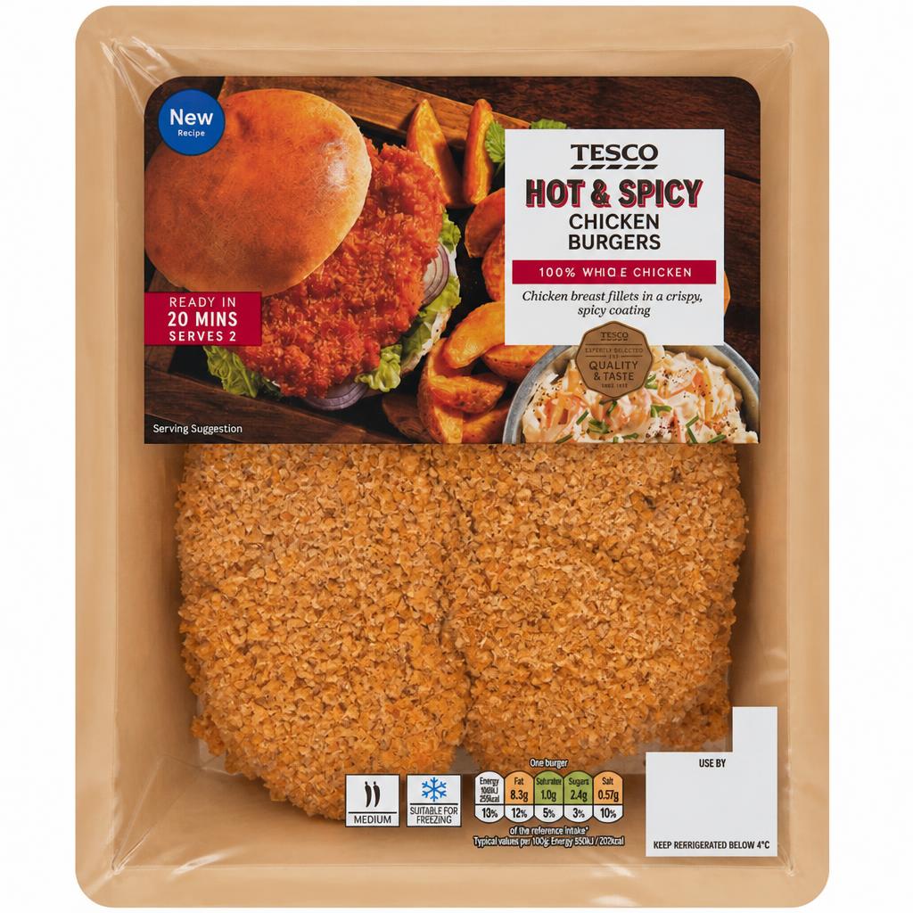 Tesco 2 Hot & Spicy Chicken Burgers 200g