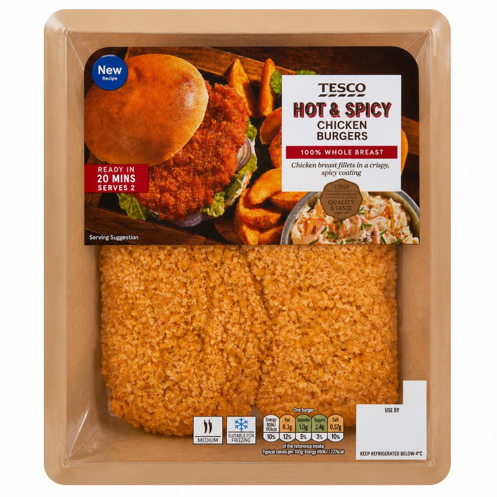 Tesco 2 Hot & Spicy Chicken Burgers 200g
