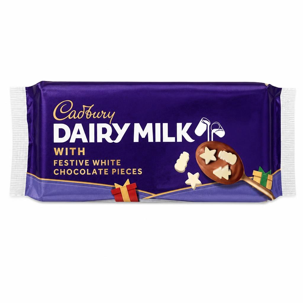 Cadbury Dairy Milk Dessert with festive white chocolate pieces  4x75g