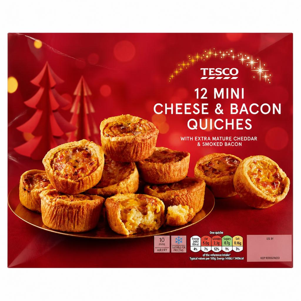 Tesco 12 Bacon & Cheddar Mini Quiches 288g