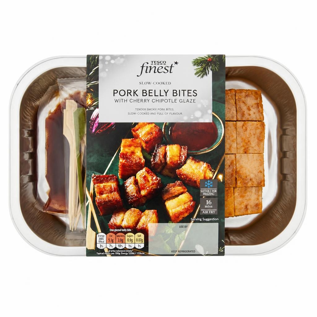 Tesco Finest Pork Belly Bites with Chipotle Cherry BBQ Sauce 300g