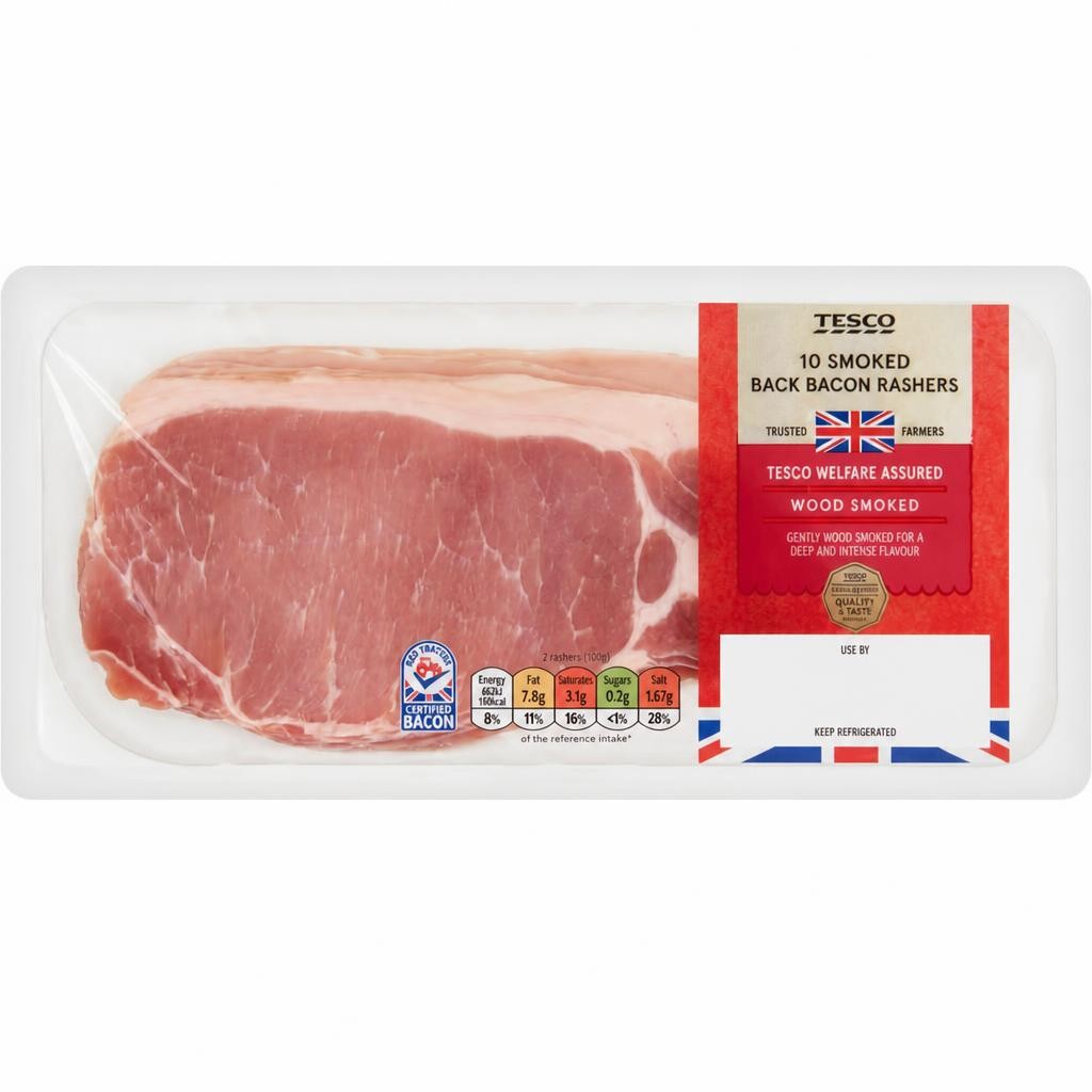 Tesco British 10 Smoked Back Bacon Rashers 300G