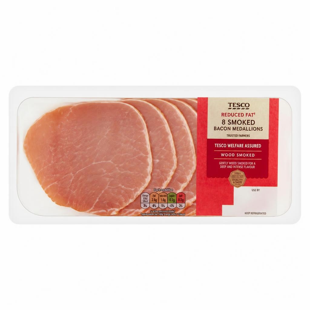 Tesco Reduced Fat & Salt Bacon Medallions - Smoked 8 Pack 240g